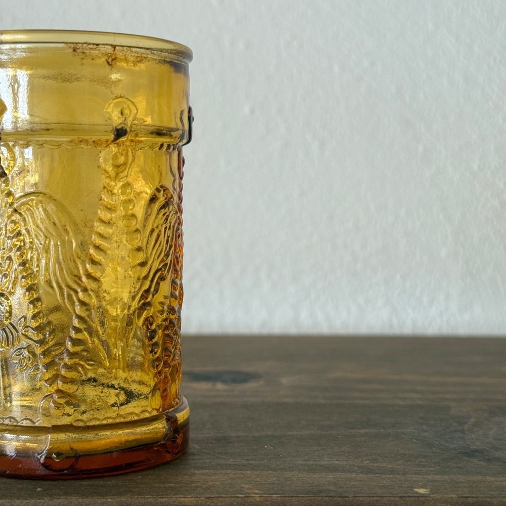 Vintage Wheaton Glass Amber Eagle Drum Juice Glass Tumbler 4"‎ Retro Replacement